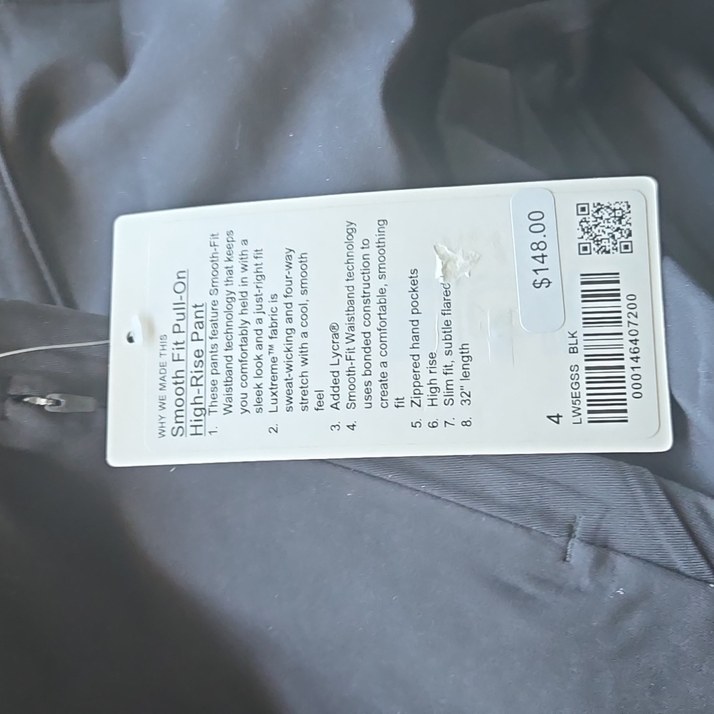 NWT Lululemon Smooth Fit Pull-On High-Rise Pant, Regular, Black, Size 4 - Picture 7 of 7